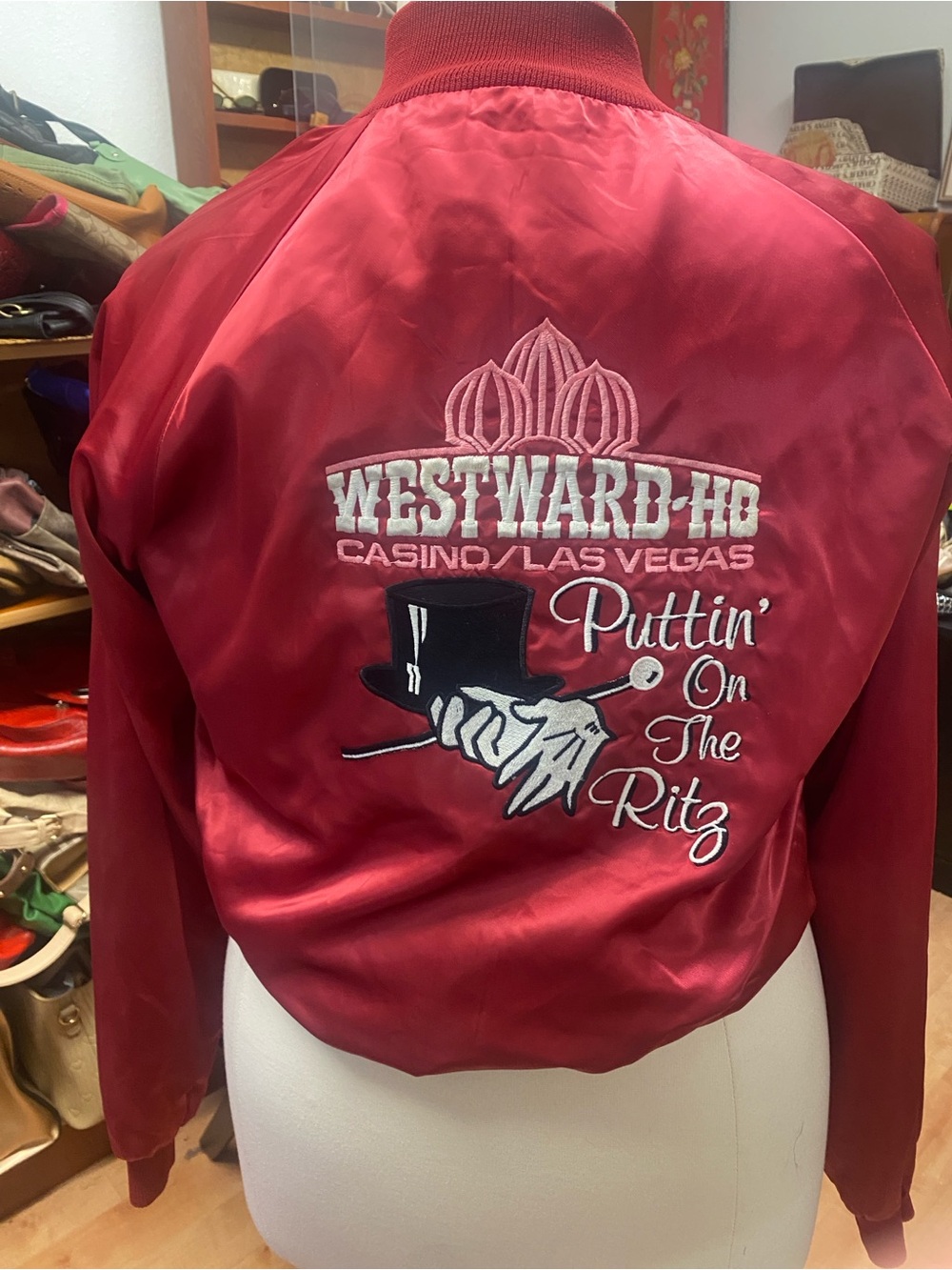 Vintage XL - Red embroidered patch- Satin Bomber Jacket - unisex- metal zipper